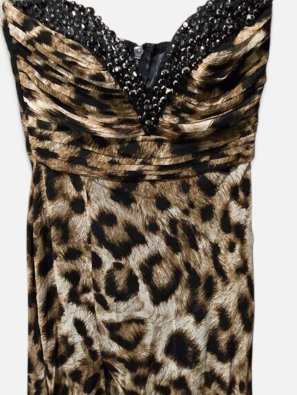 Lipsy VIP Leopard Print Strapless Gown US 2 Embellished Sweetheart Maxi Dress